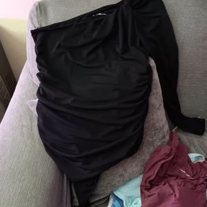 Abercrombie And Fitch Assymetrical Twist Bodysuit Large Black